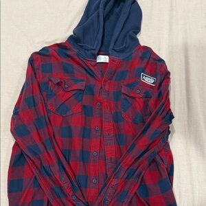 Hurley Red and Black Plaid Hooded Shirt